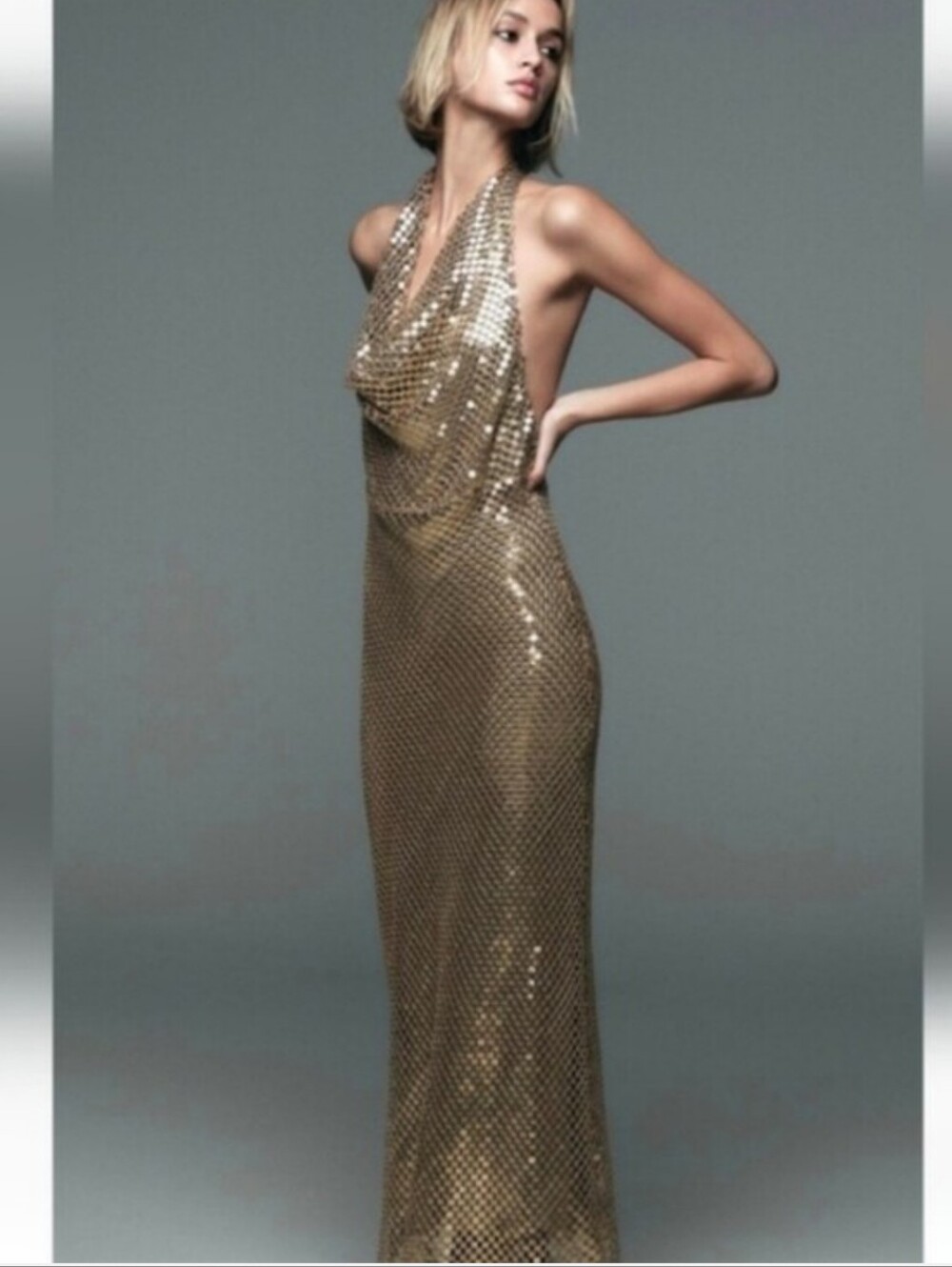 Zara GOLD MESH SLIP DRESS Size M - Picture 14 of 16